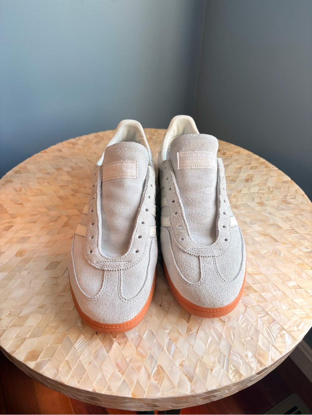 Women’s Adidas Spezial Gum Sole Sneakers in Light Blue Suede